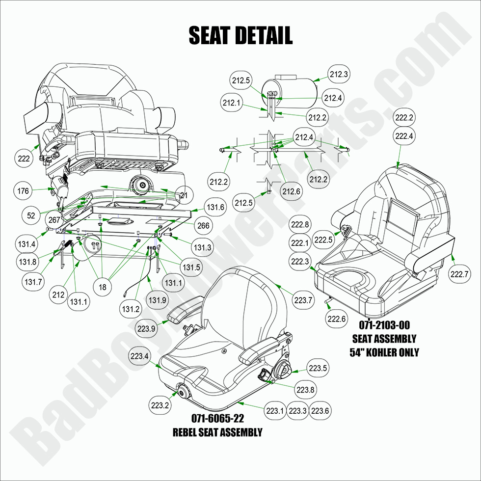 2853 - Bad Boy Mower Parts Lookup > 2022 > Rebel > Seat Detail